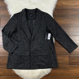 Liverpool Women's Size 1X Gray Black Leopard Ponte Knit Boyfriend Blazer Jacket